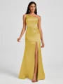 Sheath One-Shoulder Pleated Floor-Length Silk Like Satin Bridesmaid Dress