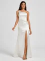 Sheath One-Shoulder Pleated Floor-Length Silk Like Satin Bridesmaid Dress
