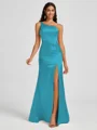 Sheath One-Shoulder Pleated Floor-Length Silk Like Satin Bridesmaid Dress