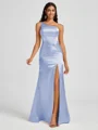 Sheath One-Shoulder Pleated Floor-Length Silk Like Satin Bridesmaid Dress