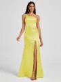 Sheath One-Shoulder Pleated Floor-Length Silk Like Satin Bridesmaid Dress