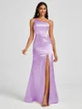 Sheath One-Shoulder Pleated Floor-Length Silk Like Satin Bridesmaid Dress
