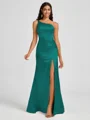 Sheath One-Shoulder Pleated Floor-Length Silk Like Satin Bridesmaid Dress