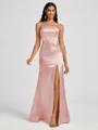 Sheath One-Shoulder Pleated Floor-Length Silk Like Satin Bridesmaid Dress