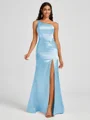 Sheath One-Shoulder Pleated Floor-Length Silk Like Satin Bridesmaid Dress
