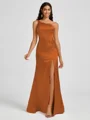Sheath One-Shoulder Pleated Floor-Length Silk Like Satin Bridesmaid Dress
