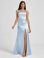 Sheath One-Shoulder Pleated Floor-Length Silk Like Satin Bridesmaid Dress