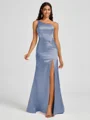 Sheath One-Shoulder Pleated Floor-Length Silk Like Satin Bridesmaid Dress