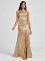 Sheath One-Shoulder Pleated Floor-Length Silk Like Satin Bridesmaid Dress