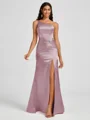 Sheath One-Shoulder Pleated Floor-Length Silk Like Satin Bridesmaid Dress