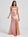Sheath One-Shoulder Pleated Floor-Length Silk Like Satin Bridesmaid Dress