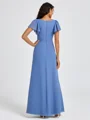 A-line V-neck Short Sleeves Pleated Floor-Length Chiffon Bridesmaid Dress