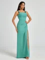 Sheath Square Pleated Floor-Length Chiffon Bridesmaid Dress