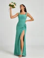 Sheath Square Pleated Floor-Length Chiffon Bridesmaid Dress