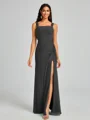 Sheath Square Pleated Floor-Length Chiffon Bridesmaid Dress