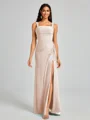 Sheath Square Pleated Floor-Length Chiffon Bridesmaid Dress