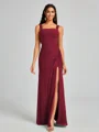 Sheath Square Pleated Floor-Length Chiffon Bridesmaid Dress