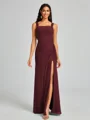 Sheath Square Pleated Floor-Length Chiffon Bridesmaid Dress