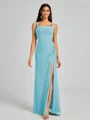 Sheath Square Pleated Floor-Length Chiffon Bridesmaid Dress