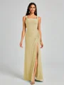 Sheath Square Pleated Floor-Length Chiffon Bridesmaid Dress
