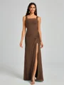 Sheath Square Pleated Floor-Length Chiffon Bridesmaid Dress