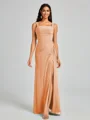 Sheath Square Pleated Floor-Length Chiffon Bridesmaid Dress