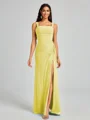 Sheath Square Pleated Floor-Length Chiffon Bridesmaid Dress