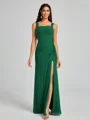 Sheath Square Pleated Floor-Length Chiffon Bridesmaid Dress