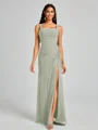 Sheath Square Pleated Floor-Length Chiffon Bridesmaid Dress
