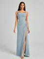 Sheath Square Pleated Floor-Length Chiffon Bridesmaid Dress