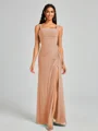 Sheath Square Pleated Floor-Length Chiffon Bridesmaid Dress