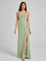Sheath Square Pleated Floor-Length Chiffon Bridesmaid Dress