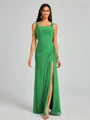 Sheath Square Pleated Floor-Length Chiffon Bridesmaid Dress