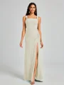 Sheath Square Pleated Floor-Length Chiffon Bridesmaid Dress
