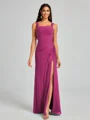 Sheath Square Pleated Floor-Length Chiffon Bridesmaid Dress