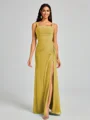 Sheath Square Pleated Floor-Length Chiffon Bridesmaid Dress