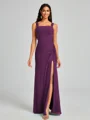 Sheath Square Pleated Floor-Length Chiffon Bridesmaid Dress
