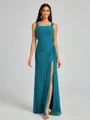 Sheath Square Pleated Floor-Length Chiffon Bridesmaid Dress