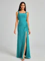 Sheath Square Pleated Floor-Length Chiffon Bridesmaid Dress