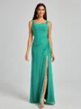 Sheath Square Pleated Floor-Length Chiffon Bridesmaid Dress