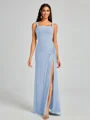 Sheath Square Pleated Floor-Length Chiffon Bridesmaid Dress