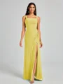 Sheath Square Pleated Floor-Length Chiffon Bridesmaid Dress