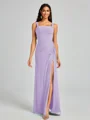 Sheath Square Pleated Floor-Length Chiffon Bridesmaid Dress