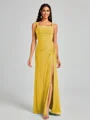 Sheath Square Pleated Floor-Length Chiffon Bridesmaid Dress