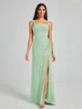 Sheath Square Pleated Floor-Length Chiffon Bridesmaid Dress