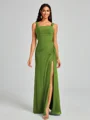 Sheath Square Pleated Floor-Length Chiffon Bridesmaid Dress