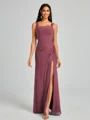 Sheath Square Pleated Floor-Length Chiffon Bridesmaid Dress