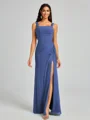 Sheath Square Pleated Floor-Length Chiffon Bridesmaid Dress