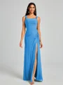 Sheath Square Pleated Floor-Length Chiffon Bridesmaid Dress