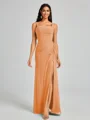 Sheath Square Pleated Floor-Length Chiffon Bridesmaid Dress